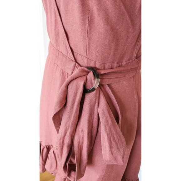 Tigerlily Aliki Pink Linen Blend Wrap Mini Dress With Buckle Size 8 - Picture 9 of 12